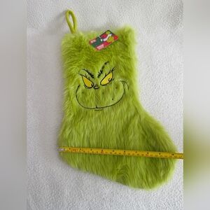 Dr. Seuss' How The Grinch Stole Christmas Furry Green Face 20" Stocking NWT